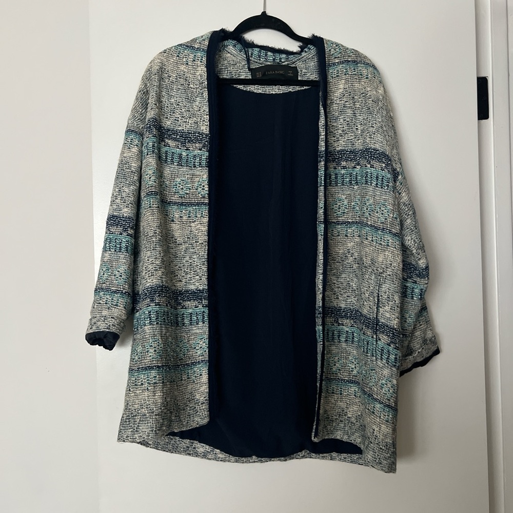 Zara Blue and Gray Open-Front Cardigan